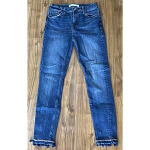 Zara Womens Z1975 Slim Skinny Jeans Blue Dark Wash Pockets Pom Pom Trim Denim 4